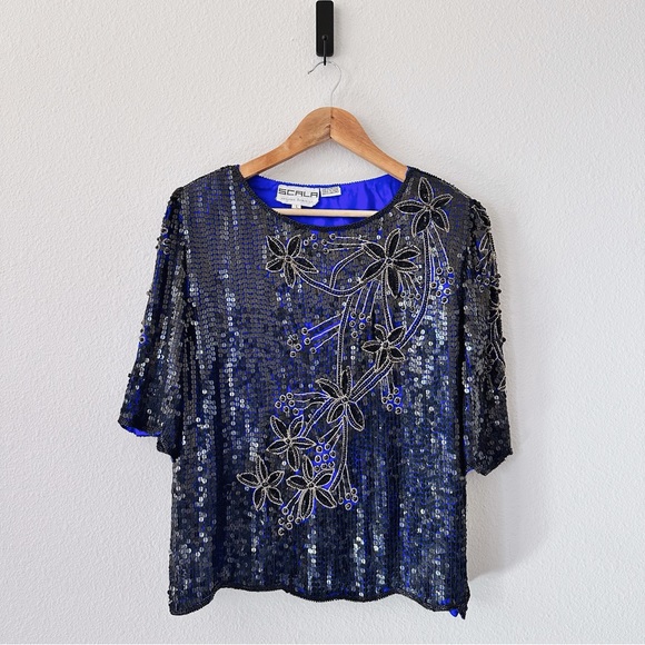Vintage Scala Pure Silk and Sequin and Beaded Blouse - Picture 6 of 7